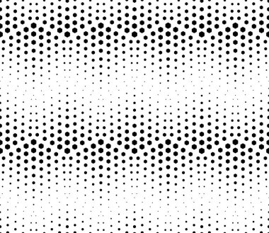 Yarım ton altıgen noktalar tekrar eden vektör deseni. Mürekkep Yazdırma desenleri, Sanatsal siyah beyaz Arkaplan.
