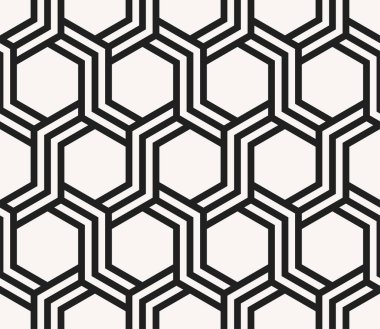 Kusursuz Geometrik desen tasarımı. Altıgen şekilleri Sanatsal çizgi vektörünün tekrarlanan desenlerini tekrarlar.