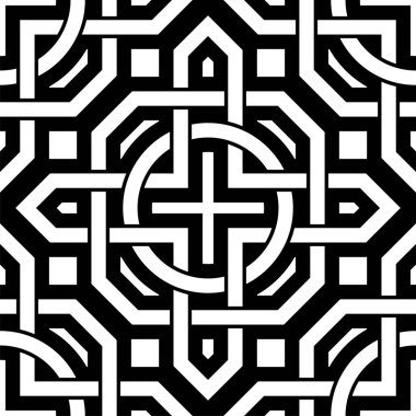 Kelt düğümü kalıplarını tekrarlama sanatı. Vektör arkaplanının geometrik kusursuz desen süslemesi.