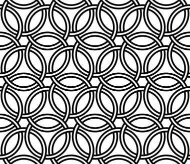 Fütüristik Tekerrür Sanatı. Geometrik Şekiller yazdırılabilir vektör arkaplanının kusursuz deseni.