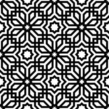 Tekrarlanan Arap yıldız şekilleri. Mozaik Birleştirilmiş çizgiler yazdırılabilir vektörün kusursuz desenleri.