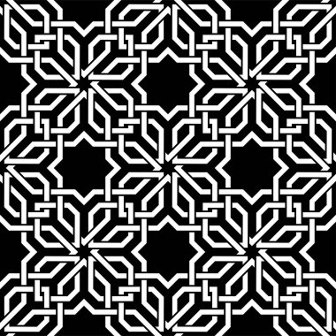 Tekrarlanan Arap yıldız şekilleri. Mozaik Birleştirilmiş çizgiler yazdırılabilir vektörün kusursuz desenleri.