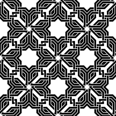 Tekrarlanan Arap yıldız şekilleri. Mozaik Birleştirilmiş çizgiler yazdırılabilir vektörün kusursuz desenleri.