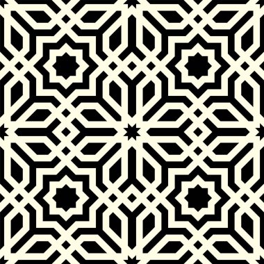 Yıldız şekilli mozaiğin kusursuz Arapça şekli. Yazdırılabilir vektörün tekrarlanan şekli.
