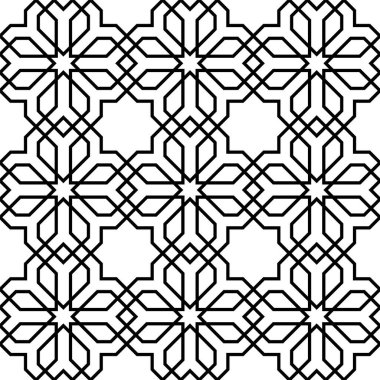 Tekrarlanan Arap yıldız şekilleri. Mozaik Birleştirilmiş çizgiler yazdırılabilir vektörün kusursuz desenleri.