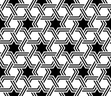 Yıldız şekilli mozaiğin kusursuz Arabesk mozaiği. Yazdırılabilir vektörün tekrarlanan şekli.