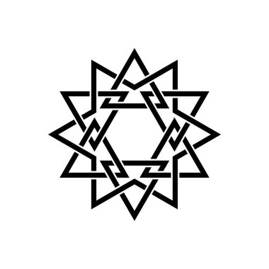 Altı köşeli geometrik yıldız figürünün altıgen sembolü. Eşkenar üçgenin altıgen logosu, beyaz arkaplanda izole..