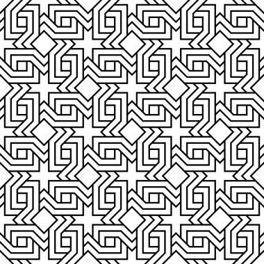 Birbirine kenetlenmiş çizgilerin sanatsal desenleri tekrarlanıyor. Yazdırılabilir vektörün geometrik kusursuz desenleri.