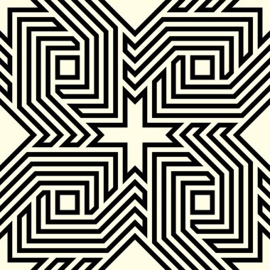 Birbirine kenetlenmiş çizgilerin sanatsal desenleri tekrarlanıyor. Yazdırılabilir vektörün geometrik kusursuz desenleri.