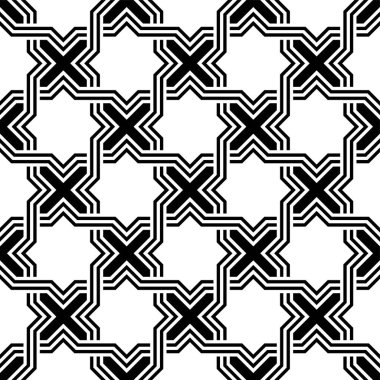 Birbirine kenetlenmiş çizgilerin sanatsal desenleri tekrarlanıyor. Yazdırılabilir vektörün geometrik kusursuz desenleri.