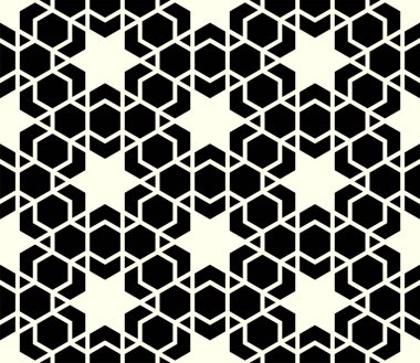 Yazdırılabilir Art vektörünün geometrik desenleri tekrarlanıyor. Sanatsal Altıgen Yıldız Kusursuz desen arkaplanı.