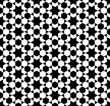 Altıgen Yıldız kusursuz deseni şekillendirir. Yazdırılabilir vektörün Geometrik Sanat yineleme kalıpları arka planı.