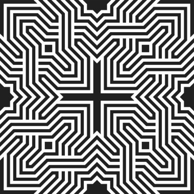 Grafik Tekerrür Sanatı tasarımı. Yazdırılabilir vektörün geometrik kusursuz deseni.