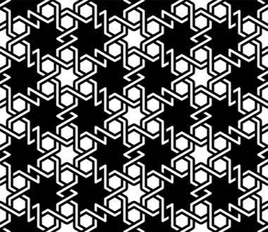 Grafik Tekerrür Sanatı tasarımı. Yazdırılabilir vektörün geometrik kusursuz deseni. Bağlı düğüm kapağı arkaplan düzeni tasarımları.