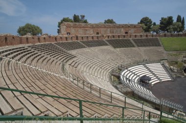Taormina, Sicilya, İtalya ve Europ 'taki antik Yunan Tiyatrosu