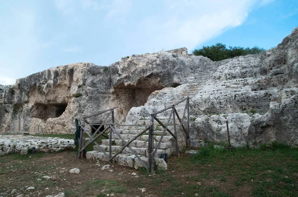 Antigua Escalera Piedra Neapolis Parque Arqueológico Siracusa Sicilia Ital — Foto de Stock