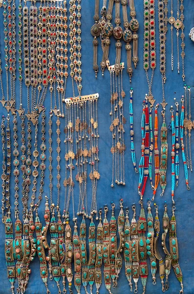 Colorful berber silver jewelry on street market in Morocc