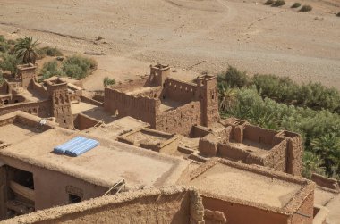Yukarıdan bakıldığında Ait Ben Haddou, UNESCO 'nun Fas, Afrika' daki dünya mirası