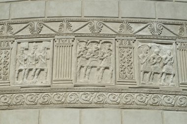 Tropaeum Traiani 'nin Frieze köfteleri veya Adamclisi, Constanta, Romanya, Europ' taki Trajan Kupası