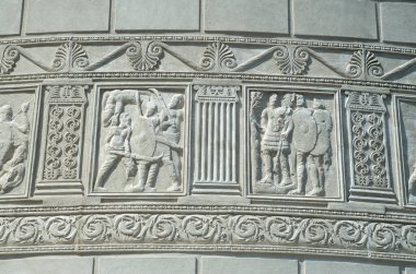 Tropaeum Traiani 'nin Frieze köfteleri veya Adamclisi, Constanta, Romanya, Europ' taki Trajan Kupası
