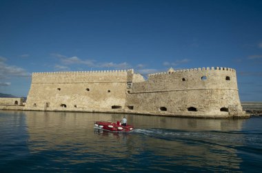 Venetian stone Koules Fortress and entrance old port of Heraklion, Crete, Greece, Europ clipart