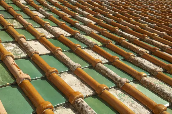 Ital 'daki katedralin eski renkli fayans çatısı.