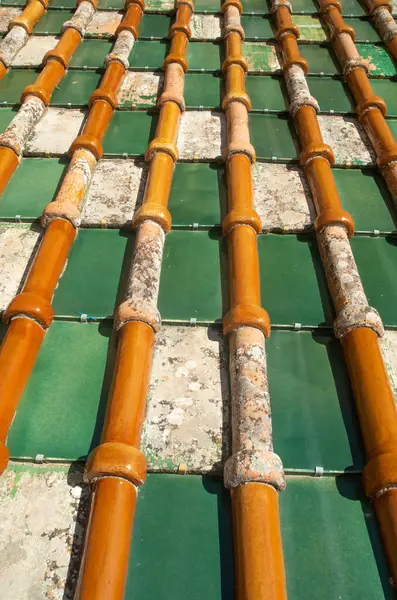 Ital 'daki katedralin eski renkli fayans çatısı.