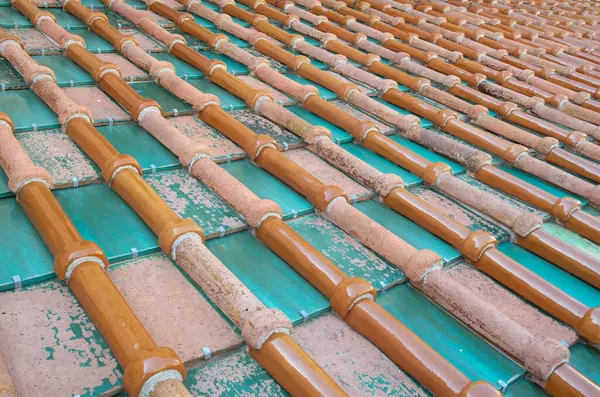 Ital 'daki katedralin eski renkli fayans çatısı.