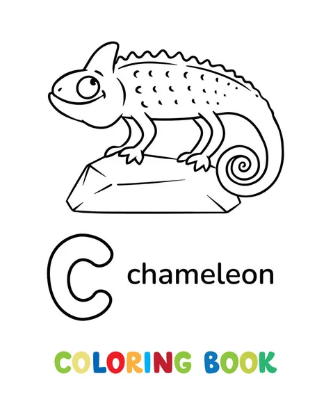 Caméléon Sur Rocher Illustration Vectorielle Drôle Enfants Animaux Abc Livre — Image vectorielle