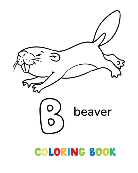 Zabawny Bobr Nurkujący Ilustracja Wektora Dziecięcego Zwierzęta Abc Kolorowanki Dla — Wektor stockowy