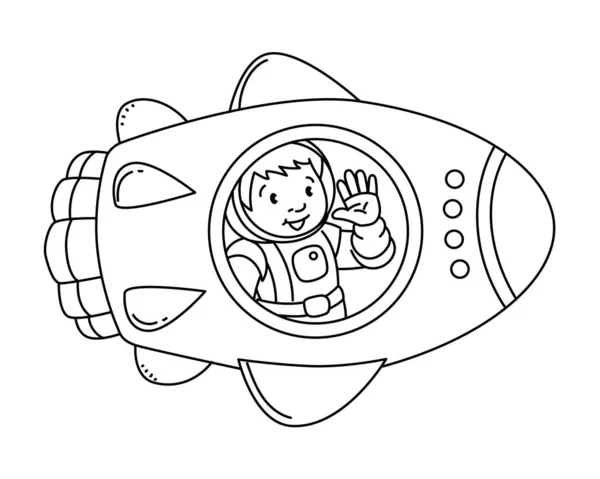 Foguete Engraçado Bonito Nave Estelar Com Piloto Astronauta Crianças Ilustração — Vetor de Stock