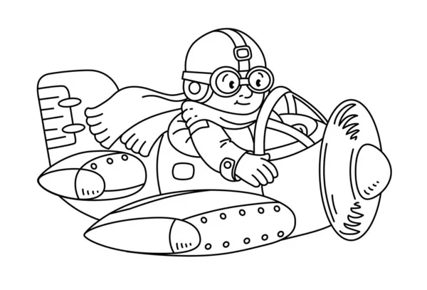 Uçak Pilotlu Komik Hafif Bir Uçak Çocuk Vektör Çizimi Çocuklar — Stok Vektör