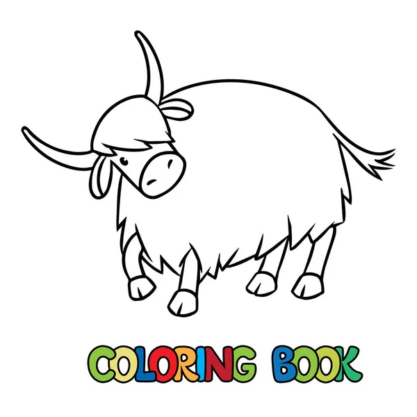 Yak Livre Colorier Image Drôle Animal Sauvage Illustration Vectorielle Enfants — Image vectorielle