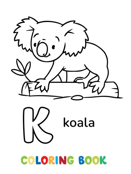 コアラは丸太に負担をかける 子供のベクターイラスト 動物子供のためのAbcのぬり絵 手紙K — ストックベクタ