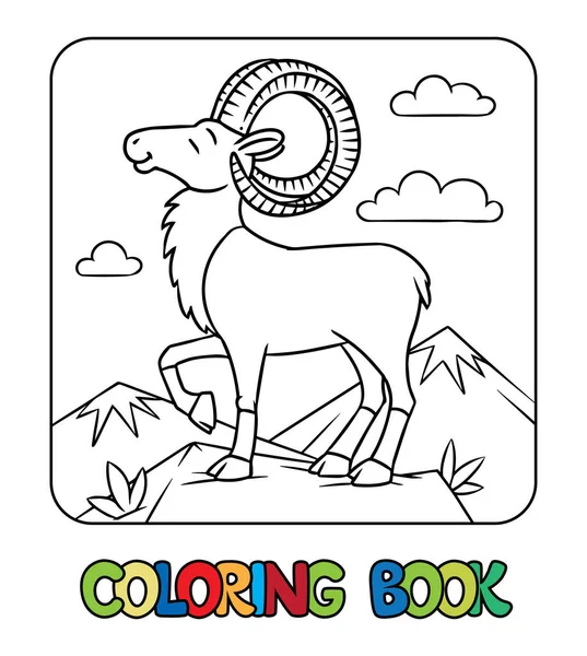 Urial Sur Rocher Livre Colorier Pour Enfants Illustration Vectorielle Enfants — Image vectorielle