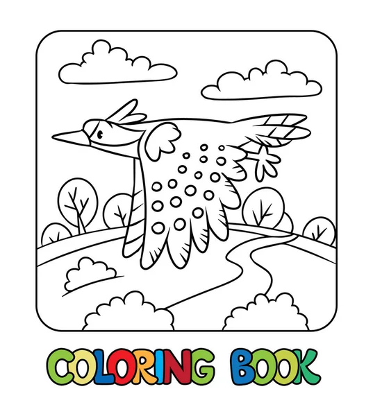 Picchio Uccello Volo Libro Colorare Animali Illustrazione Vettoriale Dei Bambini — Vettoriale Stock