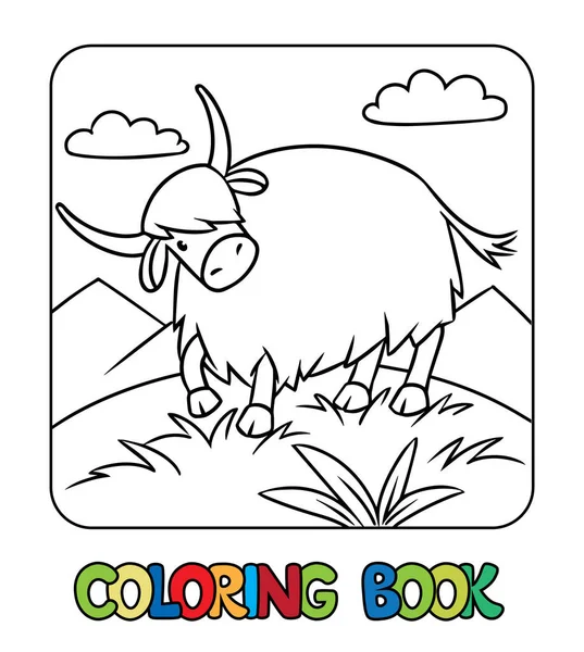 Yak Libro Colorare Immagine Divertente Animale Selvatico Illustrazione Vettoriale Bambini — Vettoriale Stock