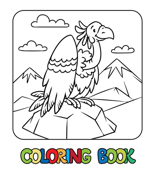 Libro Colorare Immagine Colorare Divertente Avvoltoio Seduto Alto Una Roccia — Vettoriale Stock