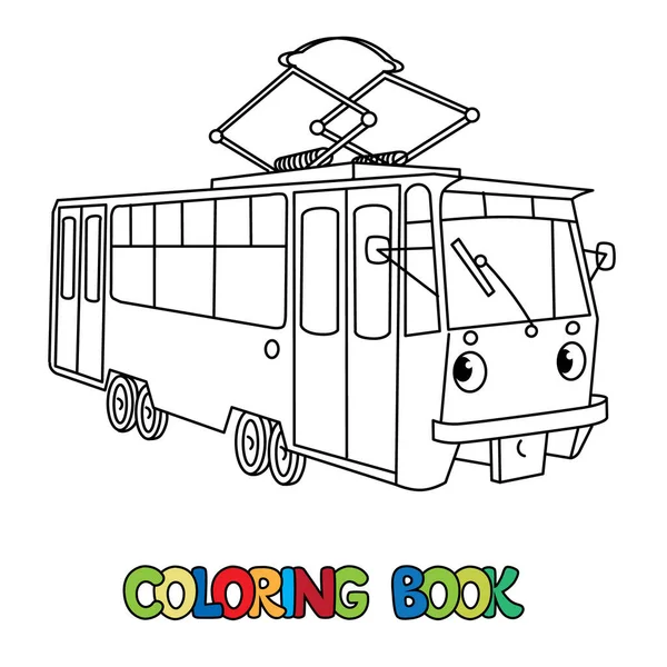 Libro Colorare Tram Bambini Piccolo Vettore Divertente Carino Auto Veicolo — Vettoriale Stock