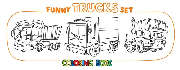 Auto Piccoli Camion Divertenti Libro Colorare Set Bambini Veicoli Carino — Vettoriale Stock