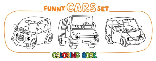 Kleine Grappige Auto Kleurboek Set Voor Kinderen Printen Online Vector — Stockvector