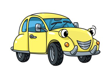 Retro car. Funny vector cute small vehicle with eyes and mouth. Vector illustration. Children vector illustration