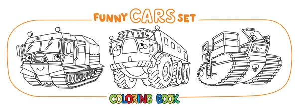 All Terranian Vehicles Trucks Coloring Book Set Kids Small Funny Vector Graphics