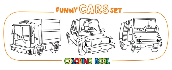 Pequenos Carros Elétricos Engraçados Conjunto Livros Para Colorir Para Crianças —  Vetores de Stock