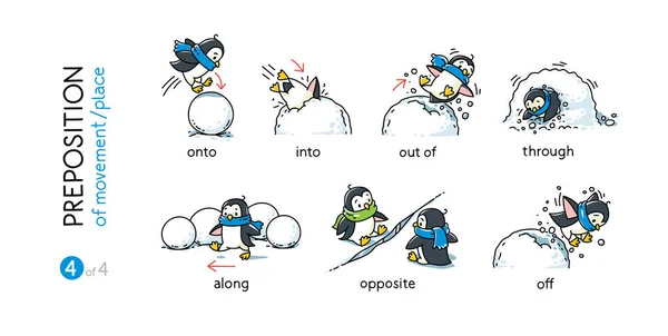 Preposition Movements Place Learning English Children Vector Cartoon Funny Animal — Vector de stock