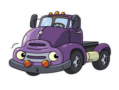 Çocuklar için küçük komik bir vintage kamyon, kamyon ya da yarı kamyon boyama kitabı. COE ya da taksi, motor kamyonunu ezer. Ağzı ve gözleri olan şirin bir araba. Çocuk vektör illüstrasyonu