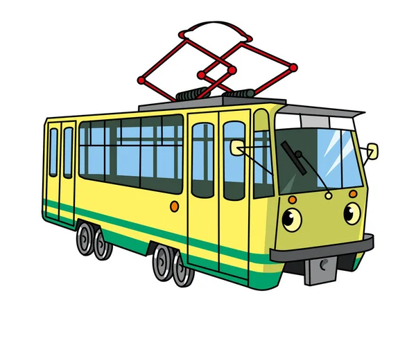Divertente Illustrazione Vettoriale Del Tram Bambini Piccolo Divertente Vettore Carino — Vettoriale Stock