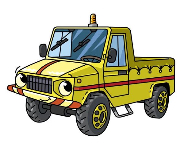 Samochód Podnoszący Lub Ciężarówka Mały Zabawny Samochód Oczami Ustami Ilustracja — Wektor stockowy
