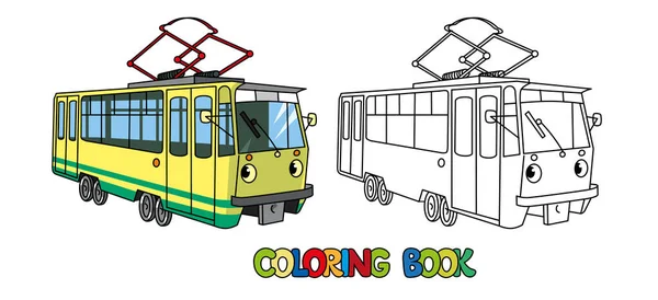 Libro Colorare Tram Bambini Piccolo Vettore Divertente Auto Carina Con Vettoriali Stock Royalty Free