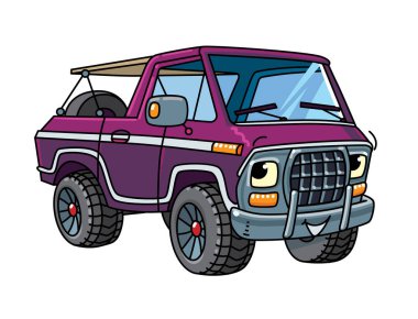 Küçük komik bir vintage kamyon, kamyon ya da yarı kamyon. COE ya da taksi, motor kamyonunu ezer. Ağzı ve gözleri olan şirin bir araba. Çocuk vektör illüstrasyonu